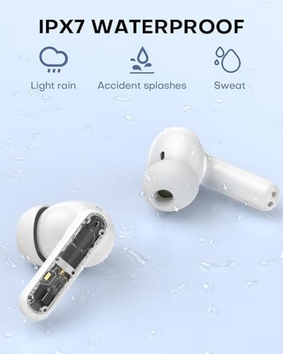 Wireless Earbuds, Bluetooth Earbuds with 6 Mics Clear Calls Noise Cancelling Headphones, Air Ear Buds Ipods with Power Display, IPX7 Waterproof, 30 Hrs Compatible for iPhone Android White - Image 6