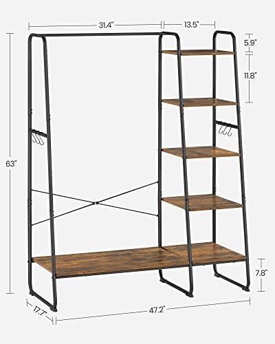 VASAGLE Clothes Rack, Clothing Rack with Shoe Shelf, 5-Tier Storage Rack, 6 Side Hooks, for Bedroom, Living Room, Rustic Brown and Black URGR116B01 - Image 6
