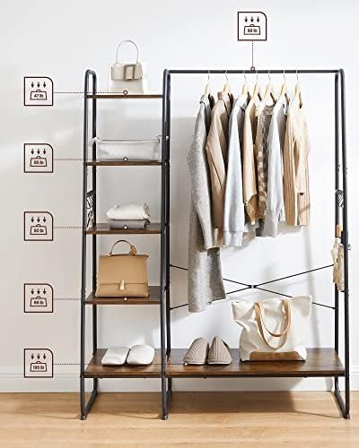VASAGLE Clothes Rack, Clothing Rack with Shoe Shelf, 5-Tier Storage Rack, 6 Side Hooks, for Bedroom, Living Room, Rustic Brown and Black URGR116B01 - Image 5
