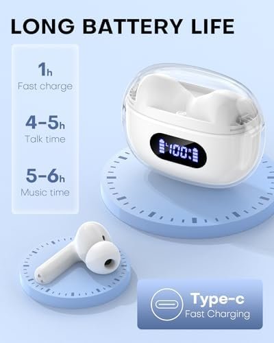 Wireless Earbuds, Bluetooth Earbuds with 6 Mics Clear Calls Noise Cancelling Headphones, Air Ear Buds Ipods with Power Display, IPX7 Waterproof, 30 Hrs Compatible for iPhone Android White - Image 3