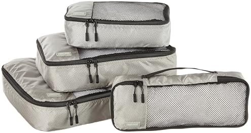 Amazon Basics 4 Piece Packing Cubes for Travel, Travel Organizer Zipper Cubes Set, Small, Medium, Large, and Slim, Gray