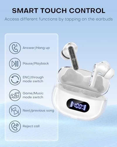 Wireless Earbuds, Bluetooth Earbuds with 6 Mics Clear Calls Noise Cancelling Headphones, Air Ear Buds Ipods with Power Display, IPX7 Waterproof, 30 Hrs Compatible for iPhone Android White - Image 4