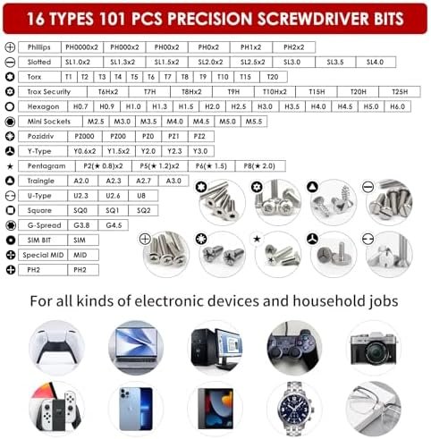 SHARDEN Precision Screwdriver Set, 122 in 1 Electronics Magnetic Repair Tool Kit with Case for Repair Computer, iPhone, PC, Cellphone, Laptop, Nintendo, PS4, Game Console, Watch, Glasses etc (Red) - Image 2
