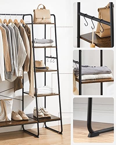 VASAGLE Clothes Rack, Clothing Rack with Shoe Shelf, 5-Tier Storage Rack, 6 Side Hooks, for Bedroom, Living Room, Rustic Brown and Black URGR116B01 - Image 7